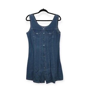 Xhilaration Y2K Women Blue Sleeveless Size Large Pearl Snap Denim Mini 90s Dress